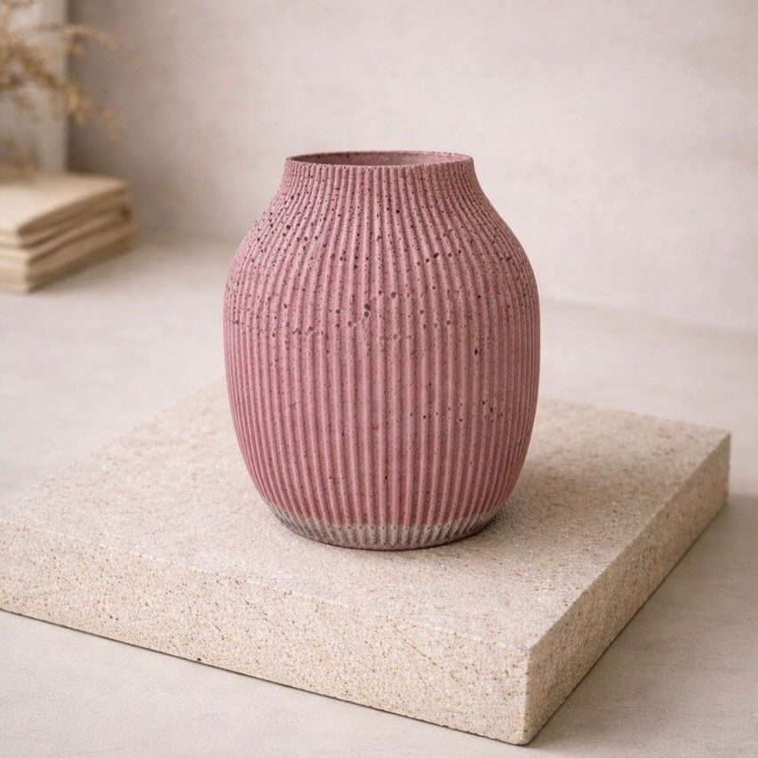 Ribbed Cement Vase and Bowl — view 2