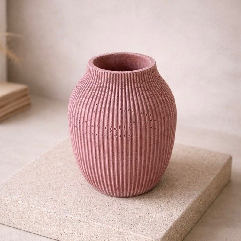 Ribbed Cement Vase and Bowl — view 3